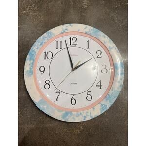 VTG Sunbeam Retro Pink Blue Floral Pastel Wall Clock 80s Works Shabby Chic 12"D